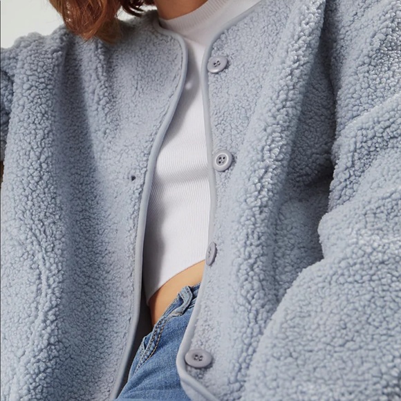 Cozy Teddy Collarless Sherpa Button Up Jacket - Picture 4 of 4